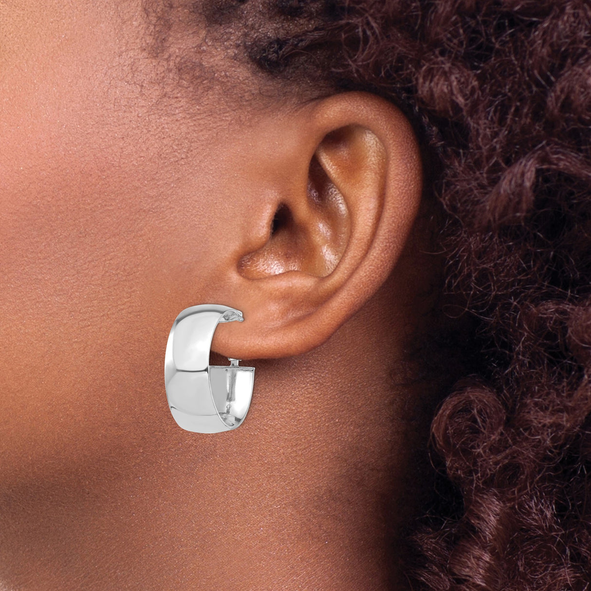 14k White Gold Hoop Earrings, Polished Minimalist Design with Omega Back Closure