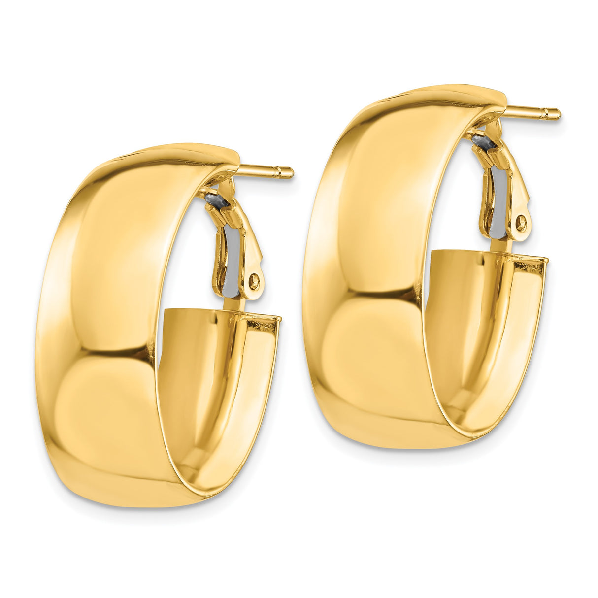 14k Yellow Gold Hoop Earrings, Smooth High Polish Finish, Oval Hinged Latch Back Design