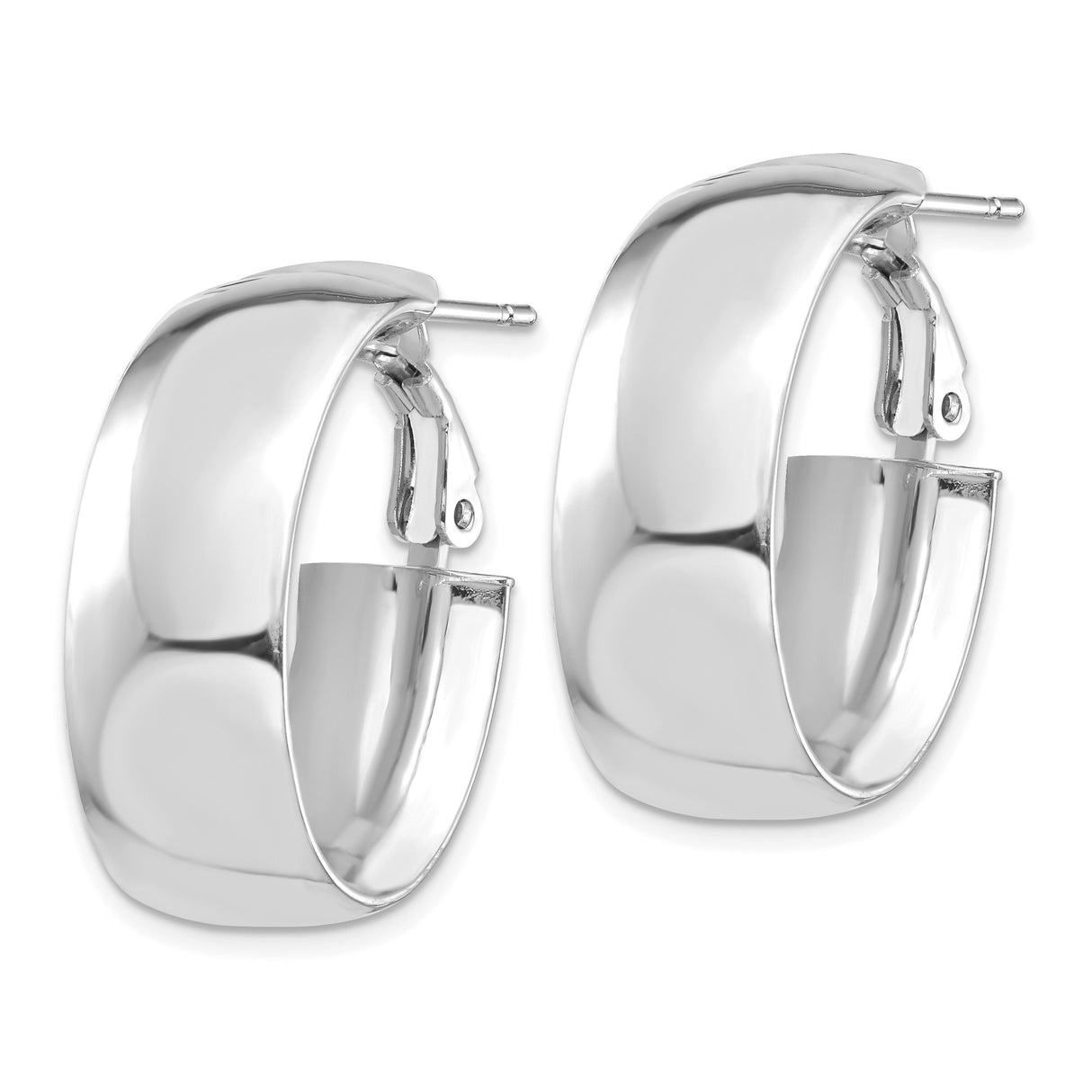 14k White Gold Hoop Earrings, Oval Hinged Hoops with Polished Finish, Minimalist Style