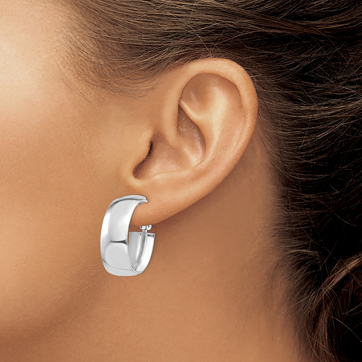 14k White Gold Hoop Earrings, Oval Hinged Hoops with Polished Finish, Minimalist Style