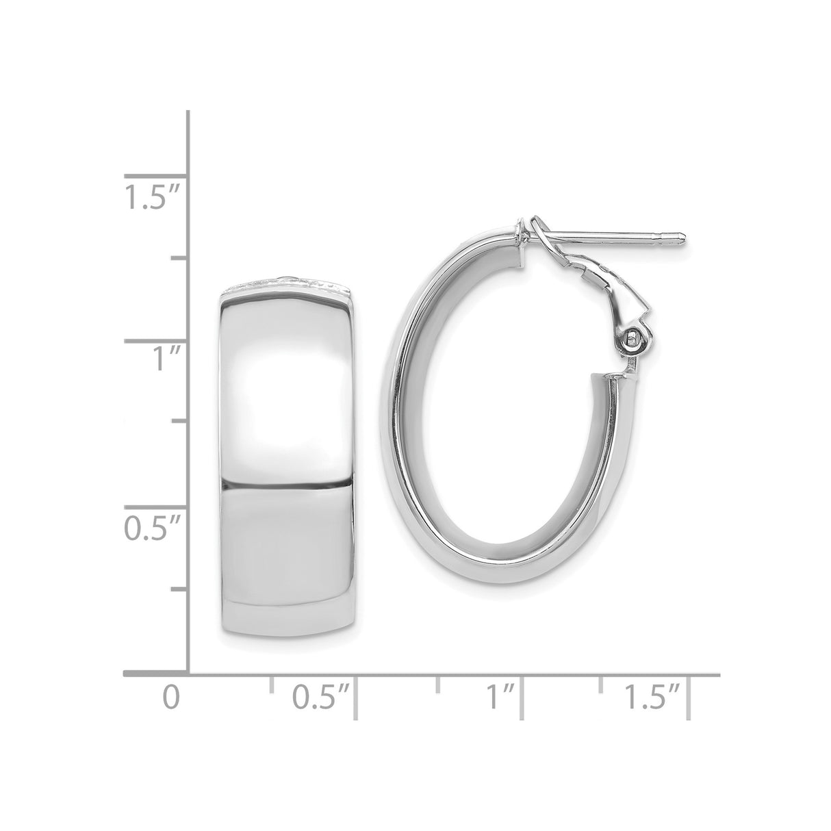 14k White Gold Hoop Earrings, Oval Hinged Hoops with Polished Finish, Minimalist Style