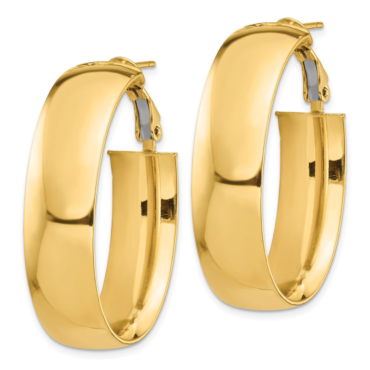 14k Yellow Gold Oval Hoop Earrings, High Polish Finish, Hinged Snap Back, Lightweight Design
