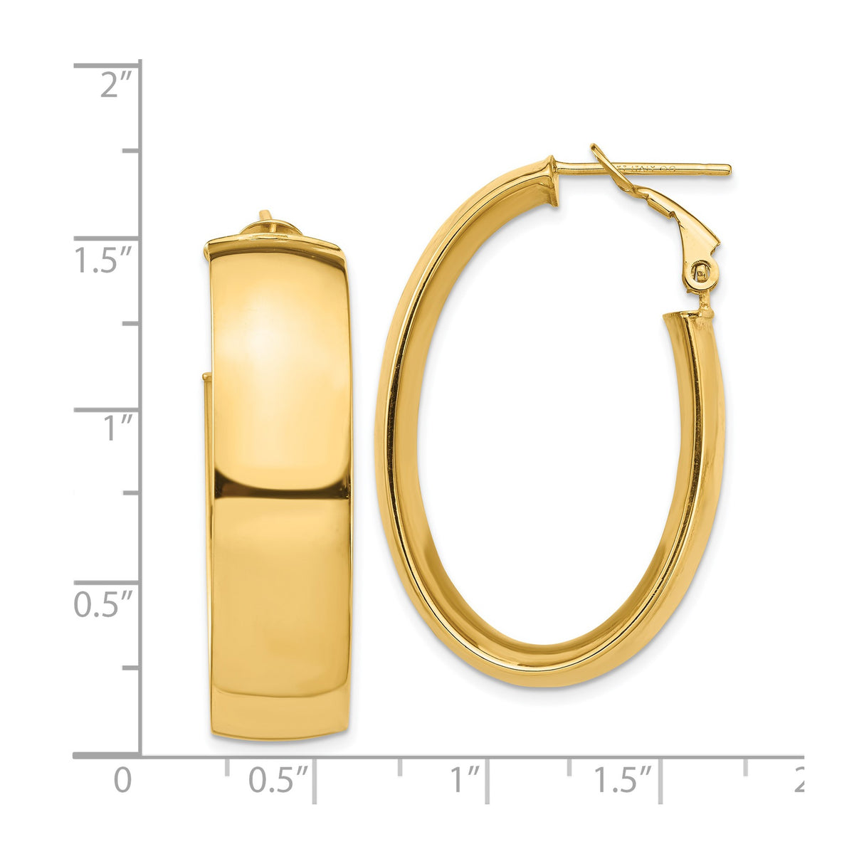 14k Yellow Gold Oval Hoop Earrings, High Polish Finish, Hinged Snap Back, Lightweight Design