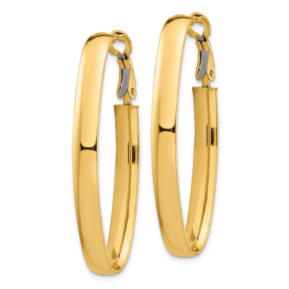 14k Yellow Gold Oval Hoop Earrings, Polished Finish, Hinged Snap Back, Medium Size for Women
