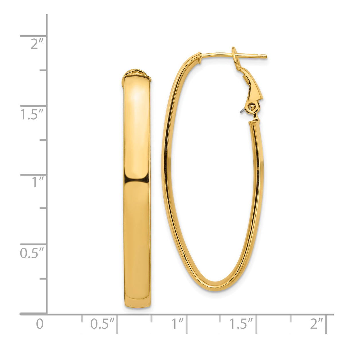 14k Yellow Gold Oval Hoop Earrings, Polished Finish, Hinged Snap Back, Medium Size for Women