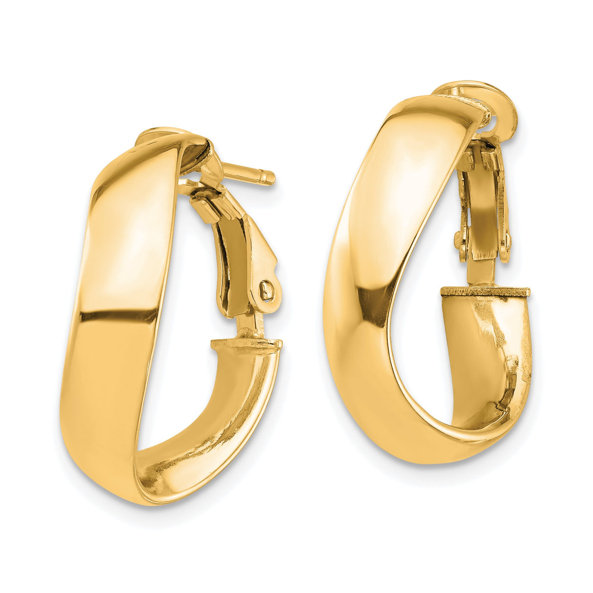 14k Yellow Gold Twisted Hoop Earrings with High Polish Finish and Omega Back Closure