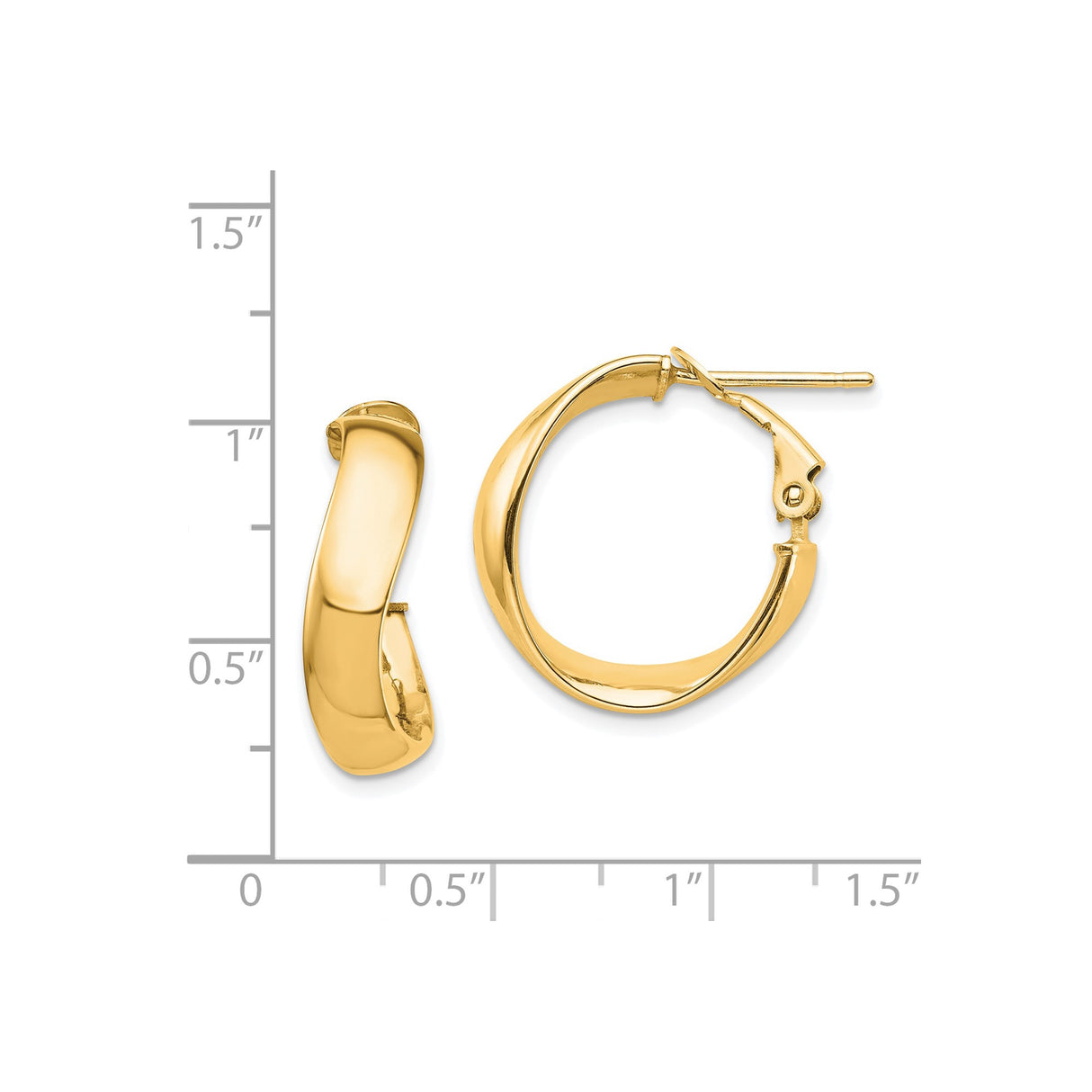14k Yellow Gold Twisted Hoop Earrings with High Polish Finish and Omega Back Closure