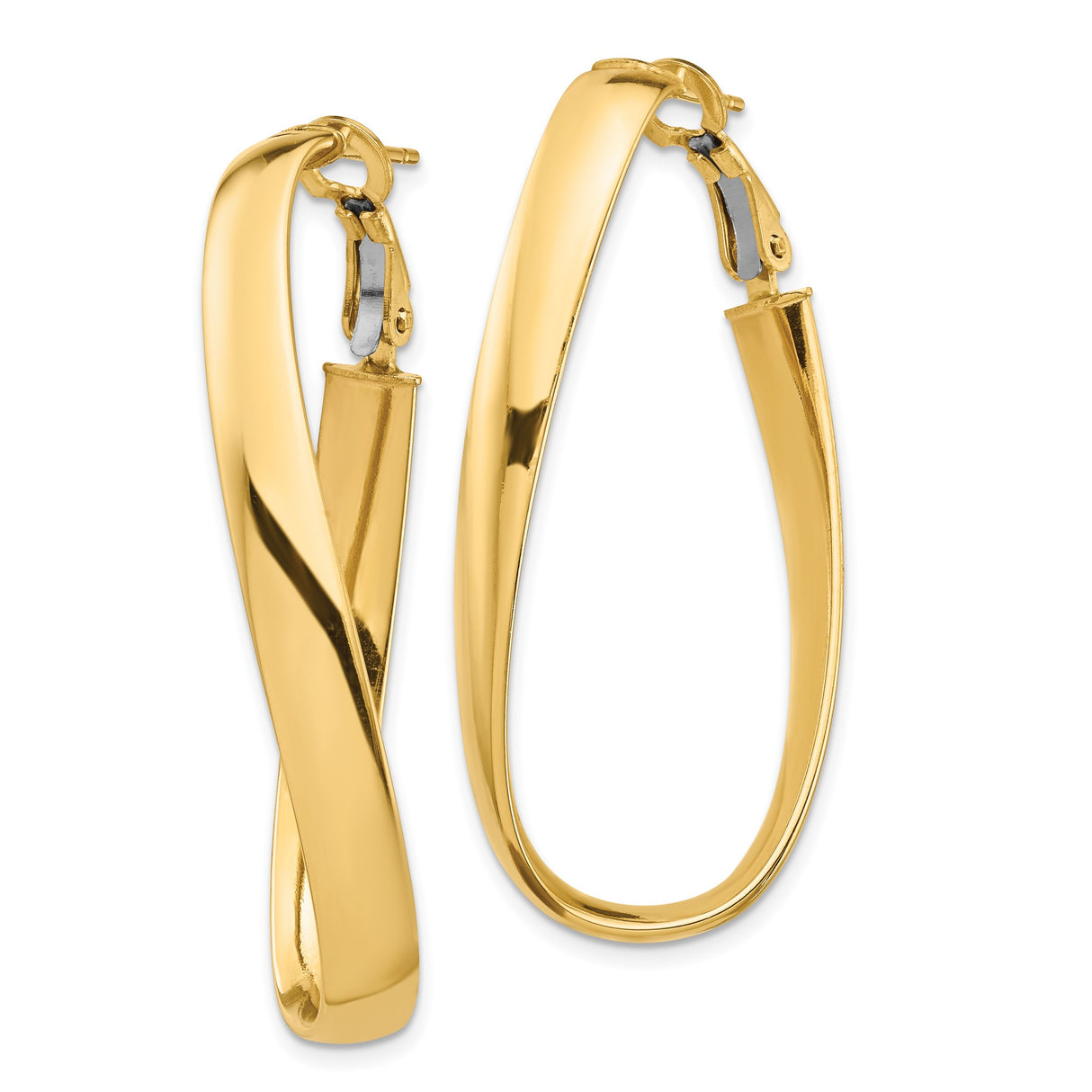 14k Yellow Gold Twisted Hoop Earrings with Elongated Teardrop Shape and Polished Finish
