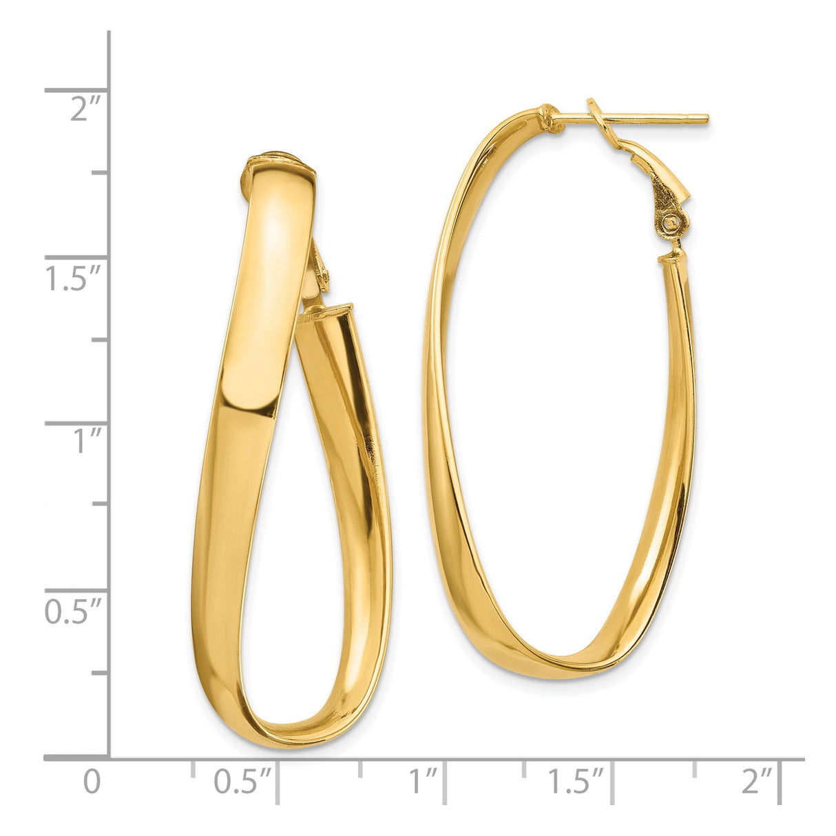 14k Yellow Gold Twisted Hoop Earrings with Elongated Teardrop Shape and Polished Finish