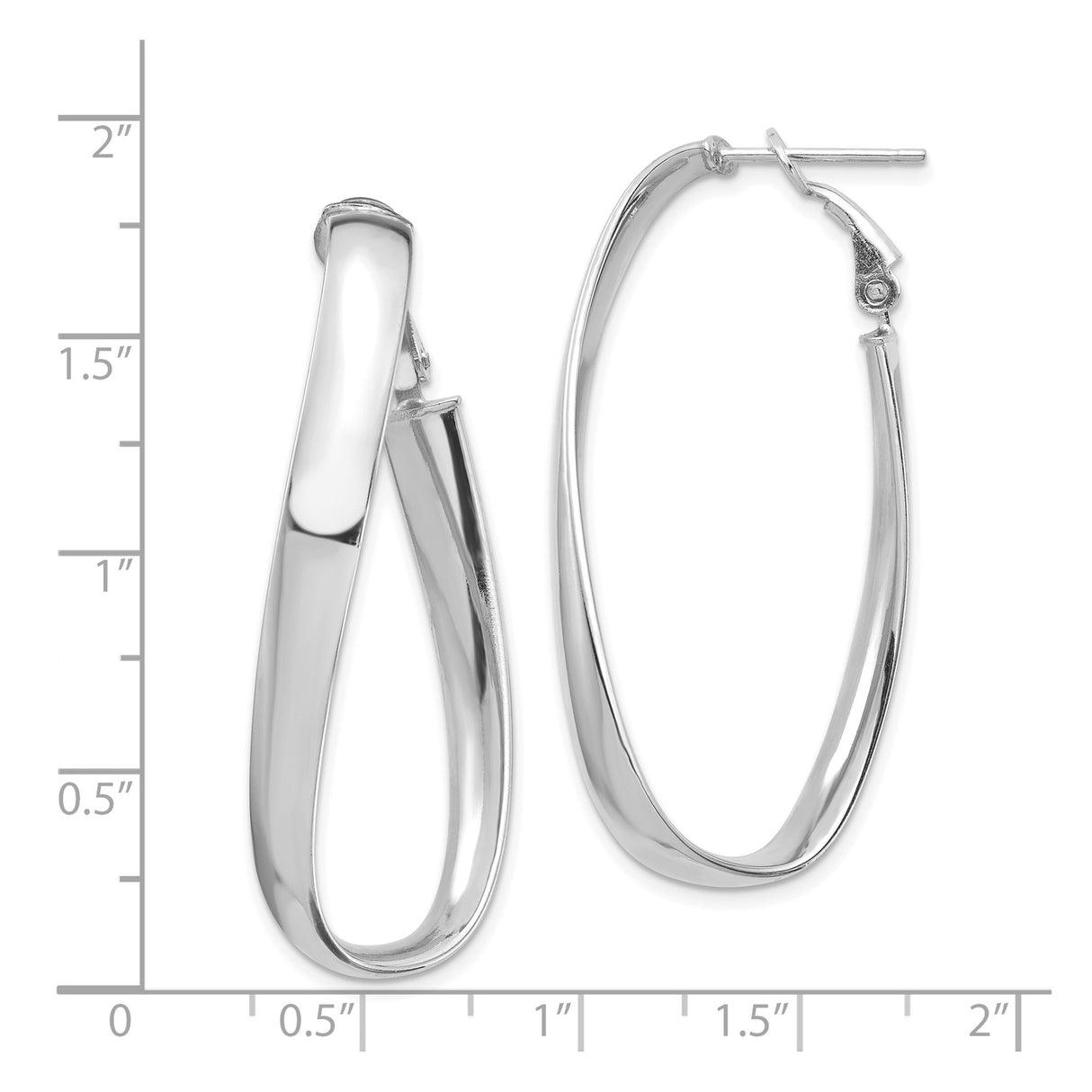 14k White Gold Twisted Oval Hoop Earrings, High-Polish Lightweight Modern Design