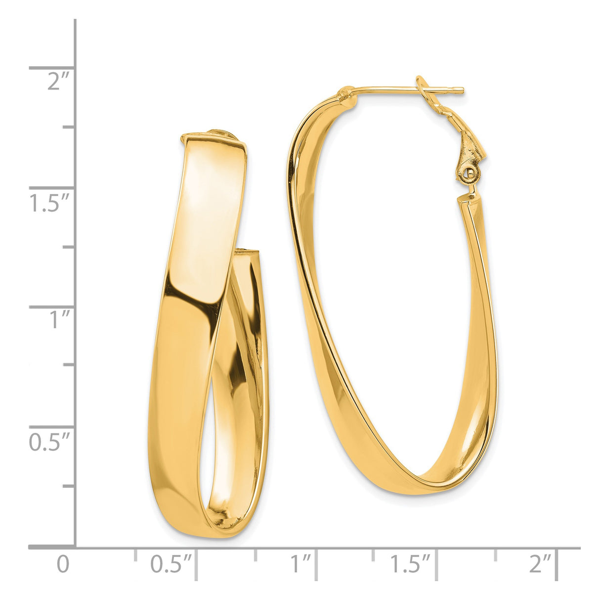 14k Yellow Gold Twisted Oval Hoop Earrings with Polished Finish, Lightweight Curved Design