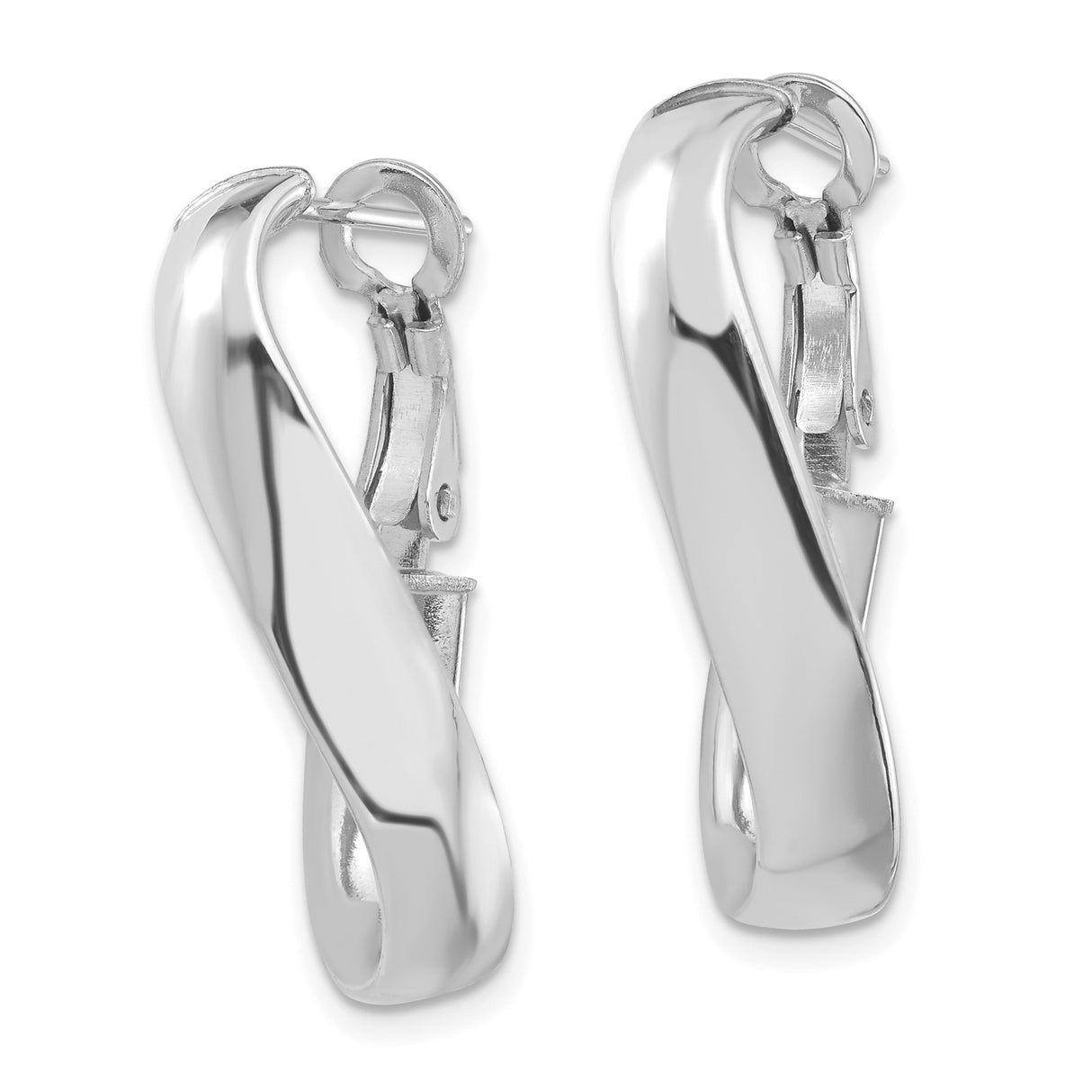 14k White Gold Twist Hoop Earrings, Teardrop Shaped Polished Hoops, Lightweight Modern Design