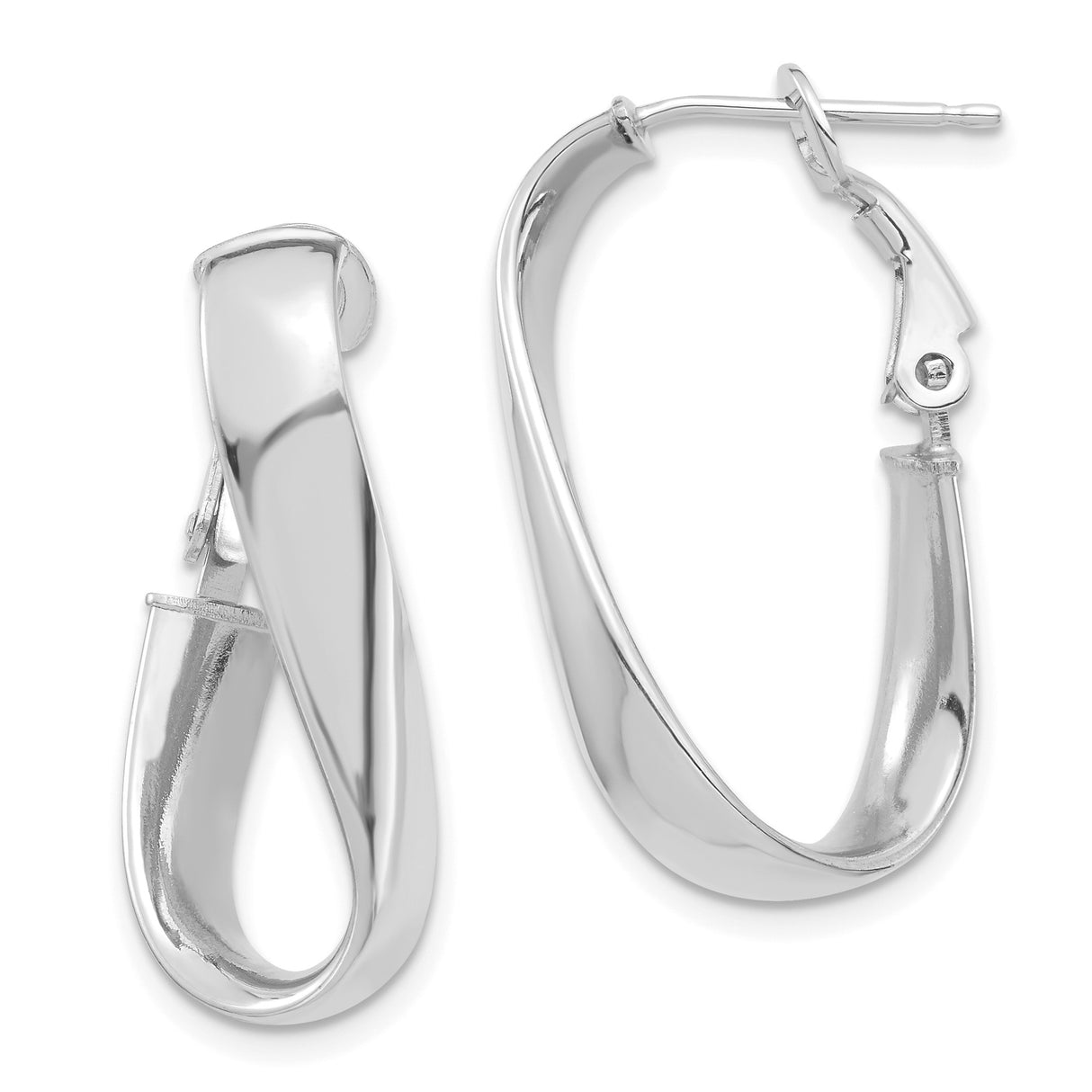 14k White Gold Twist Hoop Earrings, Teardrop Shaped Polished Hoops, Lightweight Modern Design