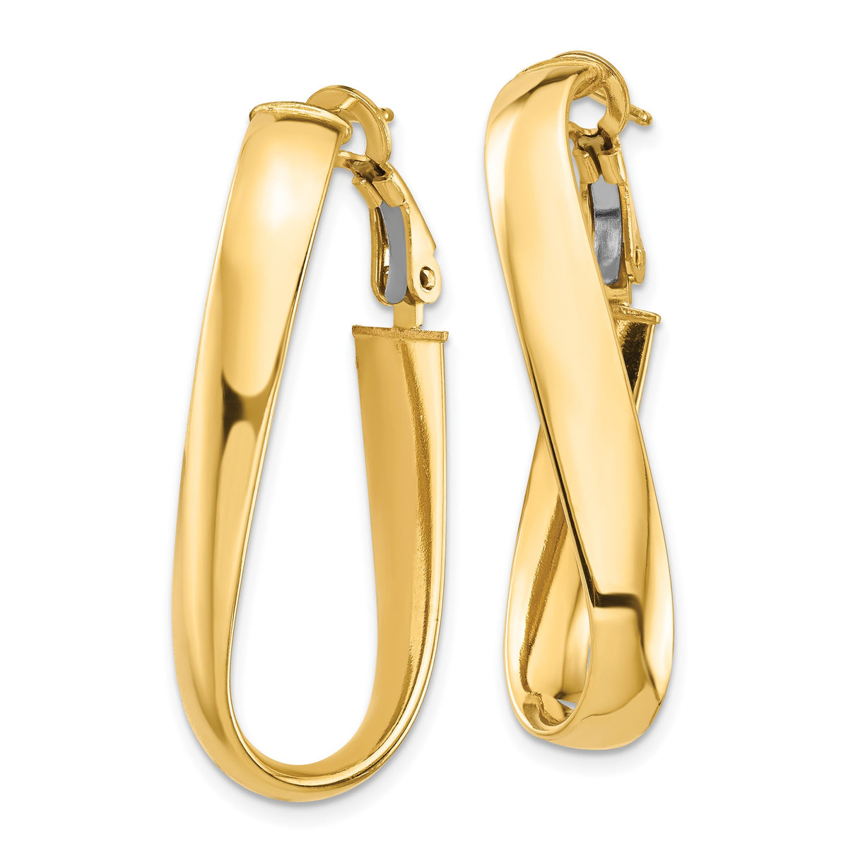 14k Yellow Gold Twisted Hoop Earrings, Polished Teardrop Loop, Lightweight Oval Design for Women