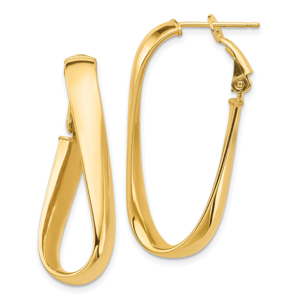 14k Yellow Gold Twisted Hoop Earrings, Polished Teardrop Loop, Lightweight Oval Design for Women
