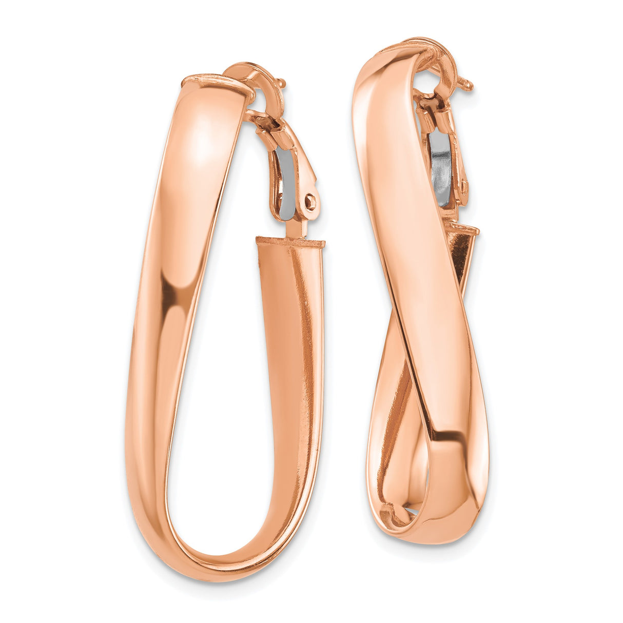 14k Rose Gold Twisted Hoop Earrings, Sculptural Wavy Oval Design, Lightweight Minimalist Style