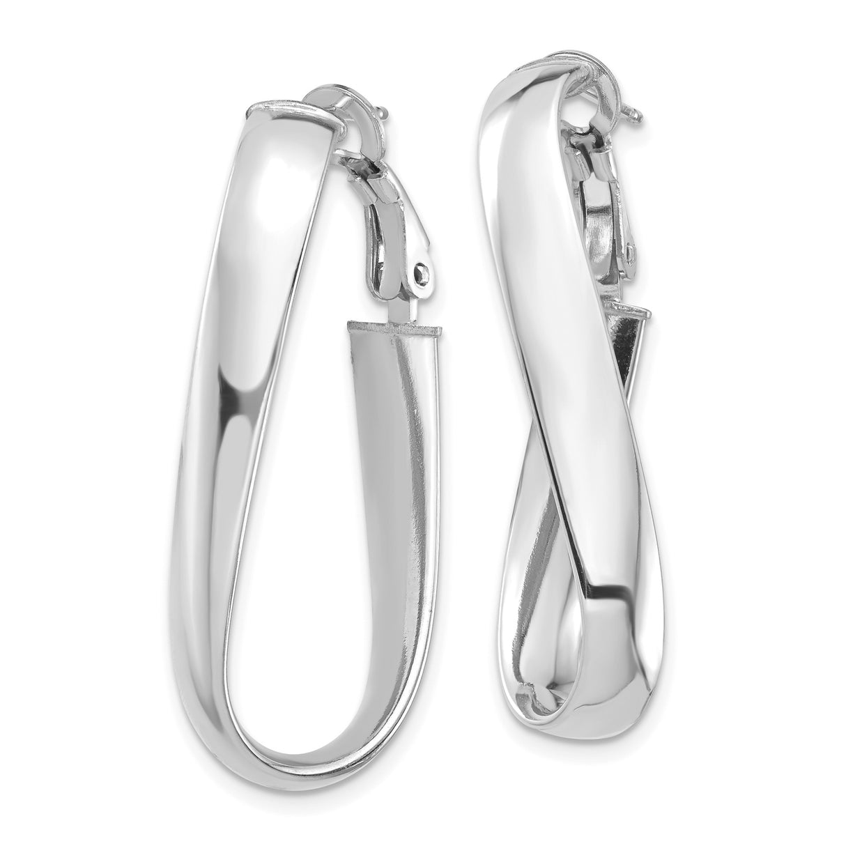 14k White Gold Hoop Earrings, Twisted Oval Design with High Polish Finish