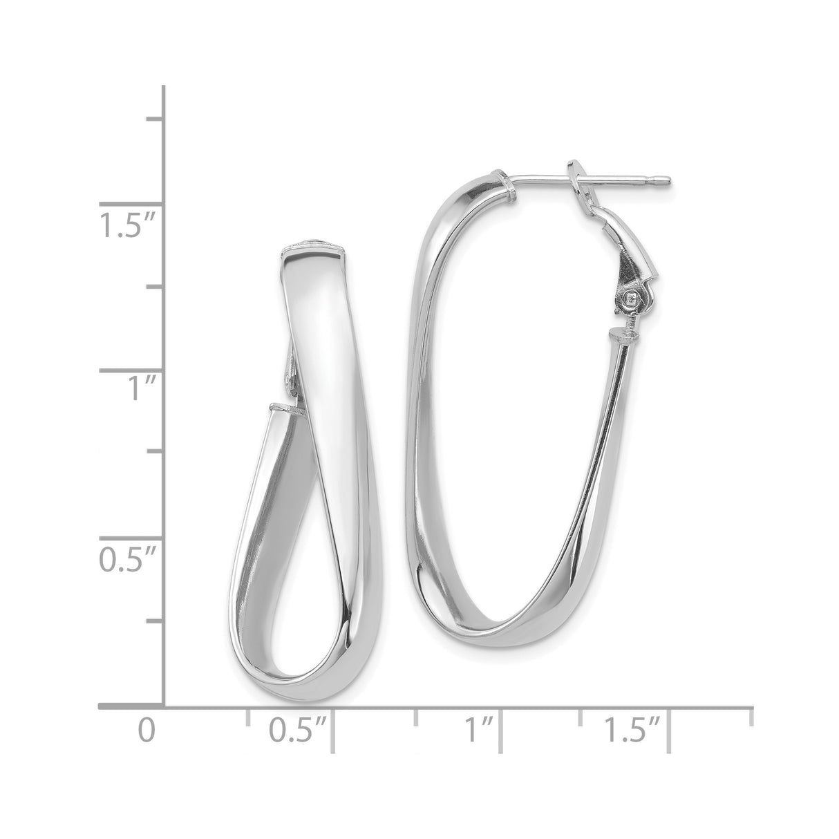14k White Gold Hoop Earrings, Twisted Oval Design with High Polish Finish