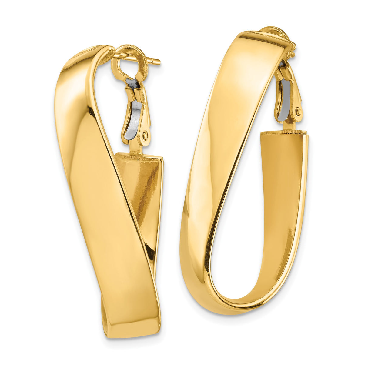 14k Yellow Gold Twisted Hoop Earrings with Open Crossover Design, Lightweight Oval Style for Women