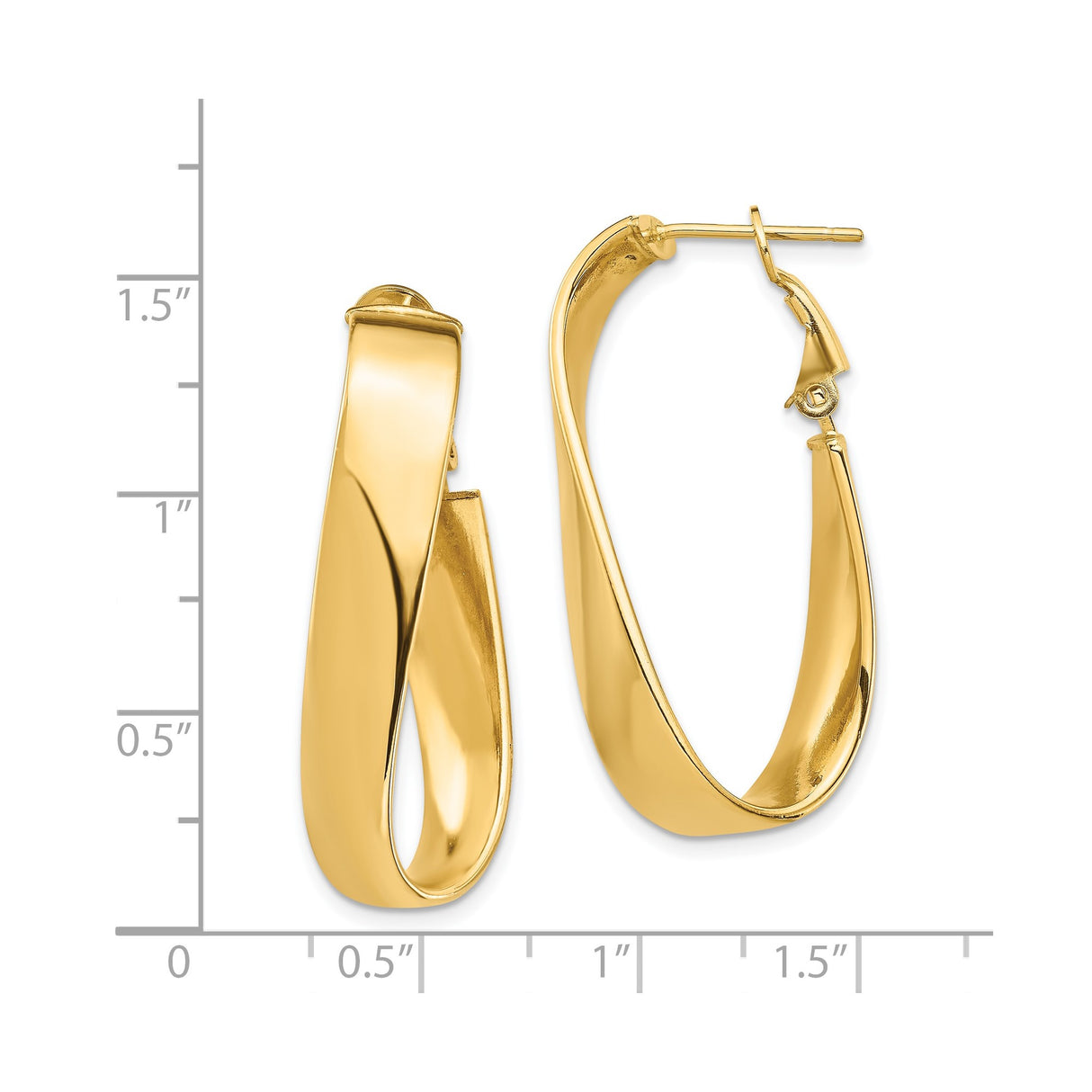 14k Yellow Gold Twisted Hoop Earrings with Open Crossover Design, Lightweight Oval Style for Women