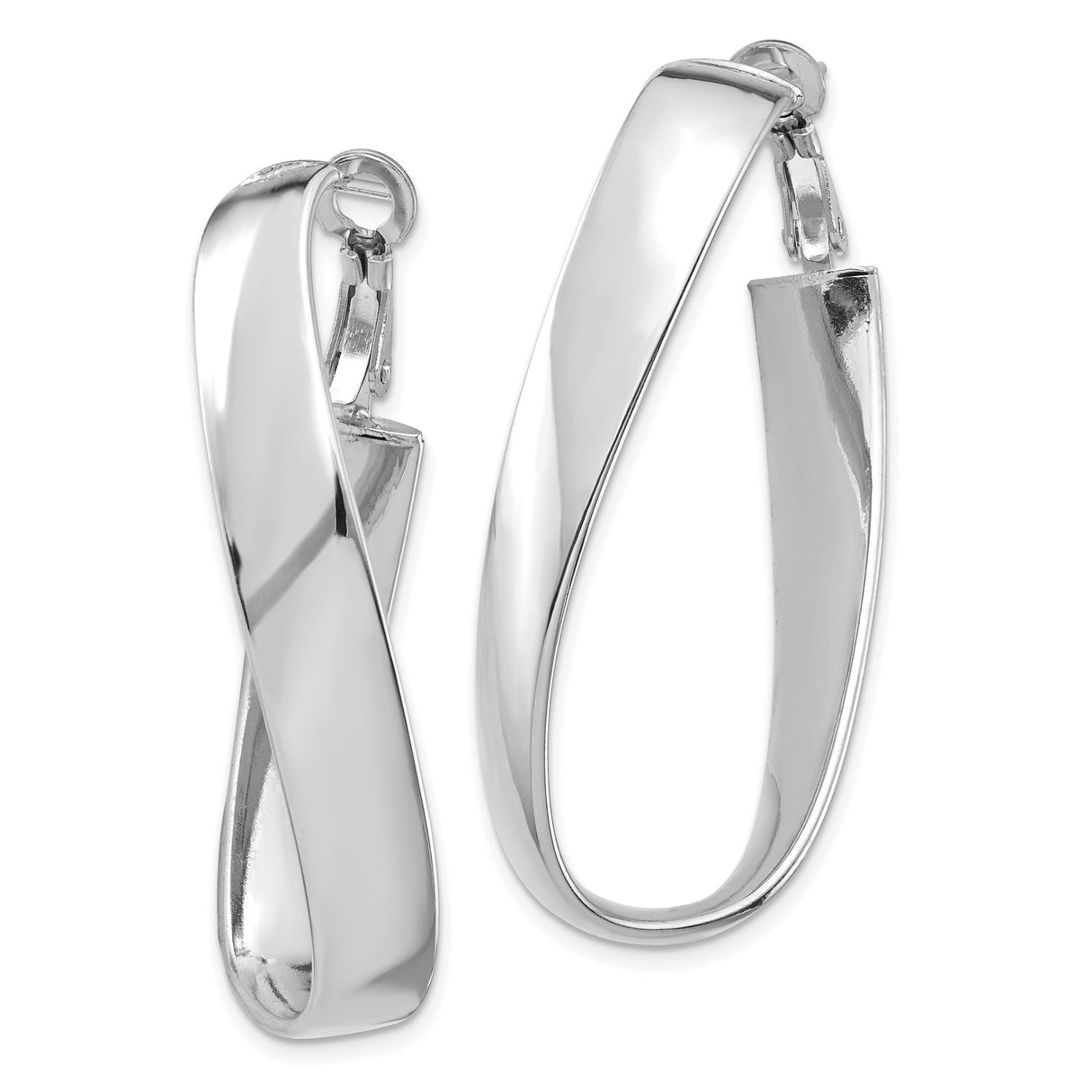 14k White Gold Twisted Hoop Earrings with Crossover Design and Omega Back