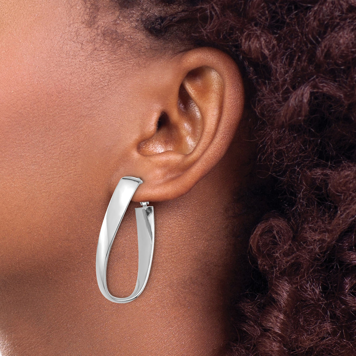 14k White Gold Twisted Hoop Earrings with Crossover Design and Omega Back