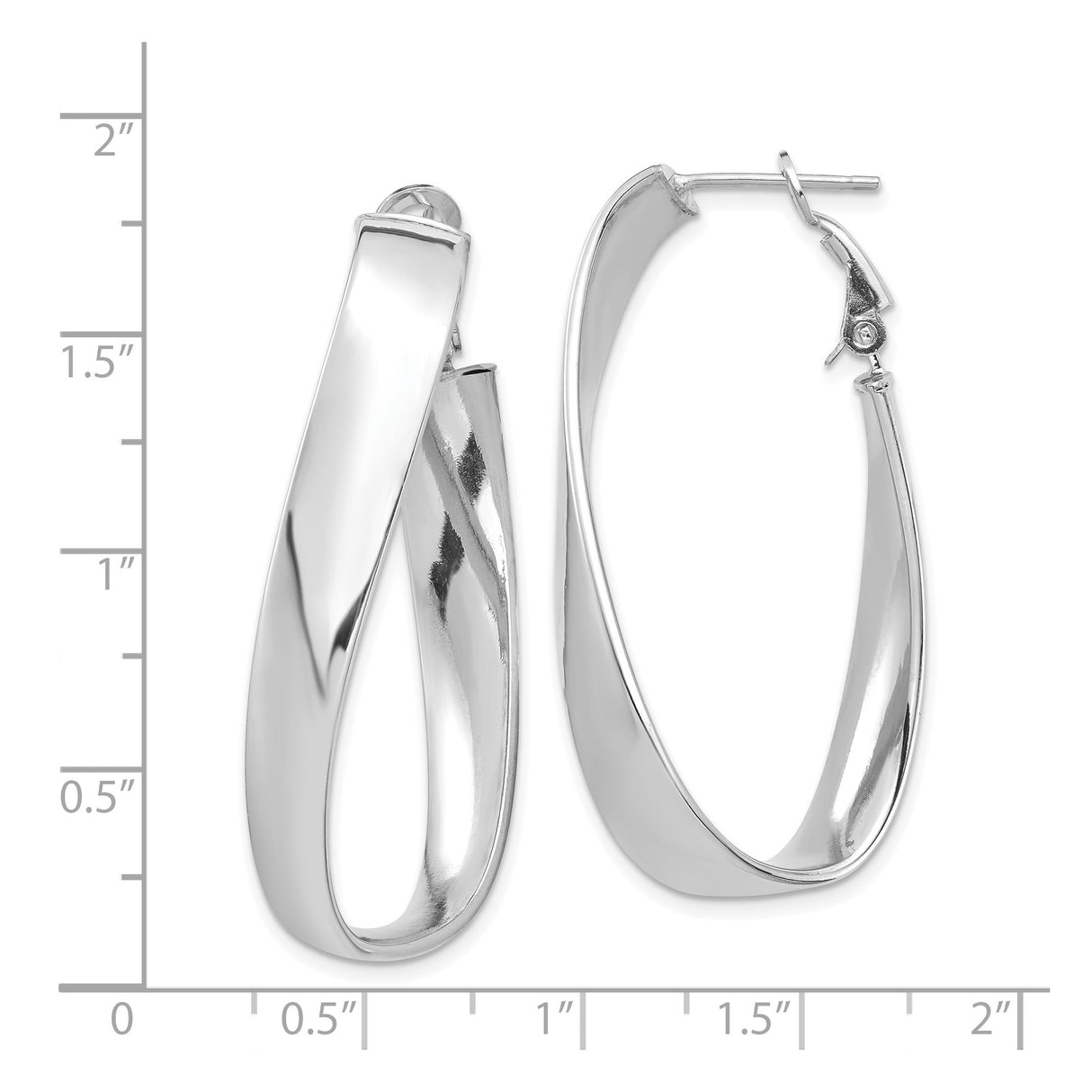 14k White Gold Twisted Hoop Earrings with Crossover Design and Omega Back