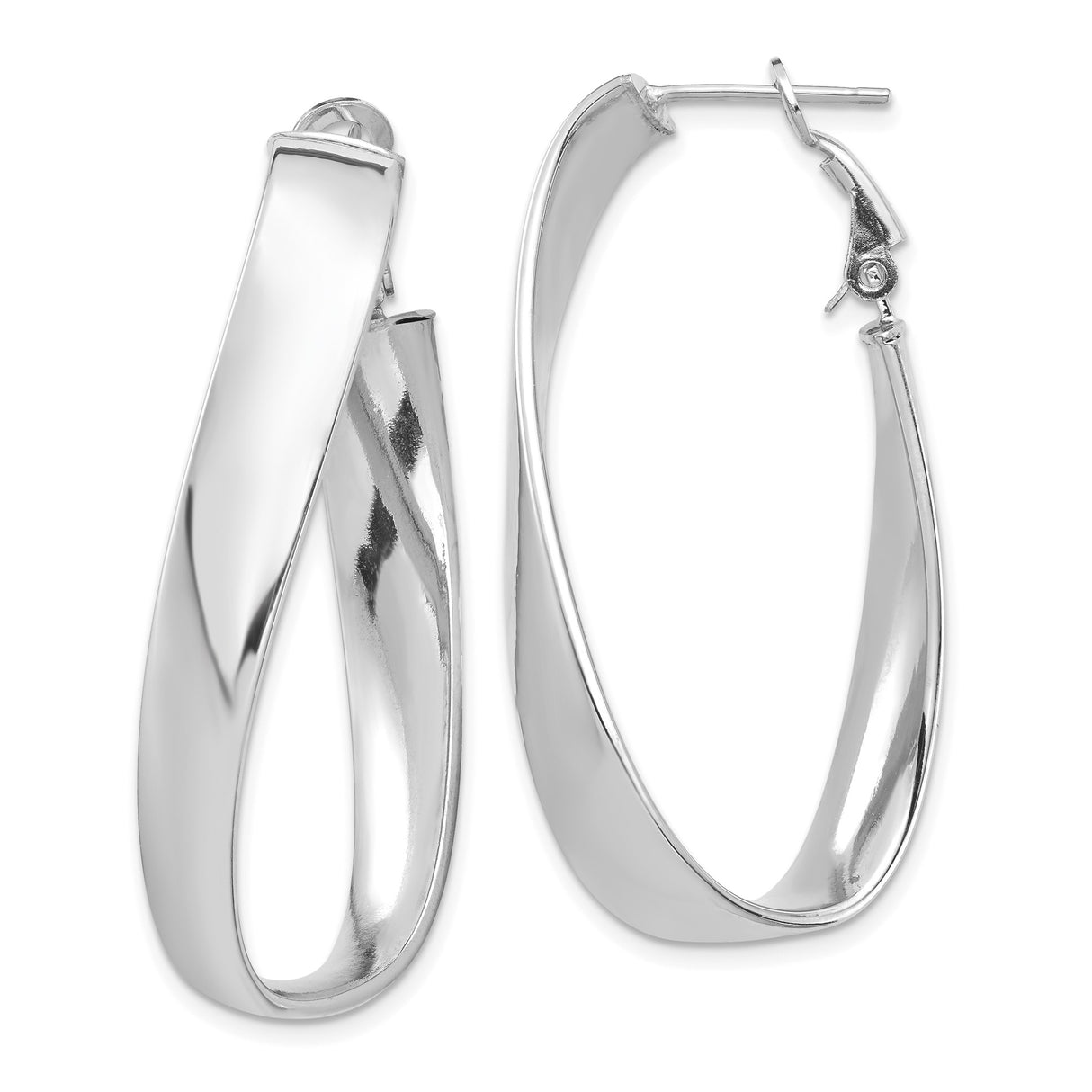 14k White Gold Twisted Hoop Earrings with Crossover Design and Omega Back