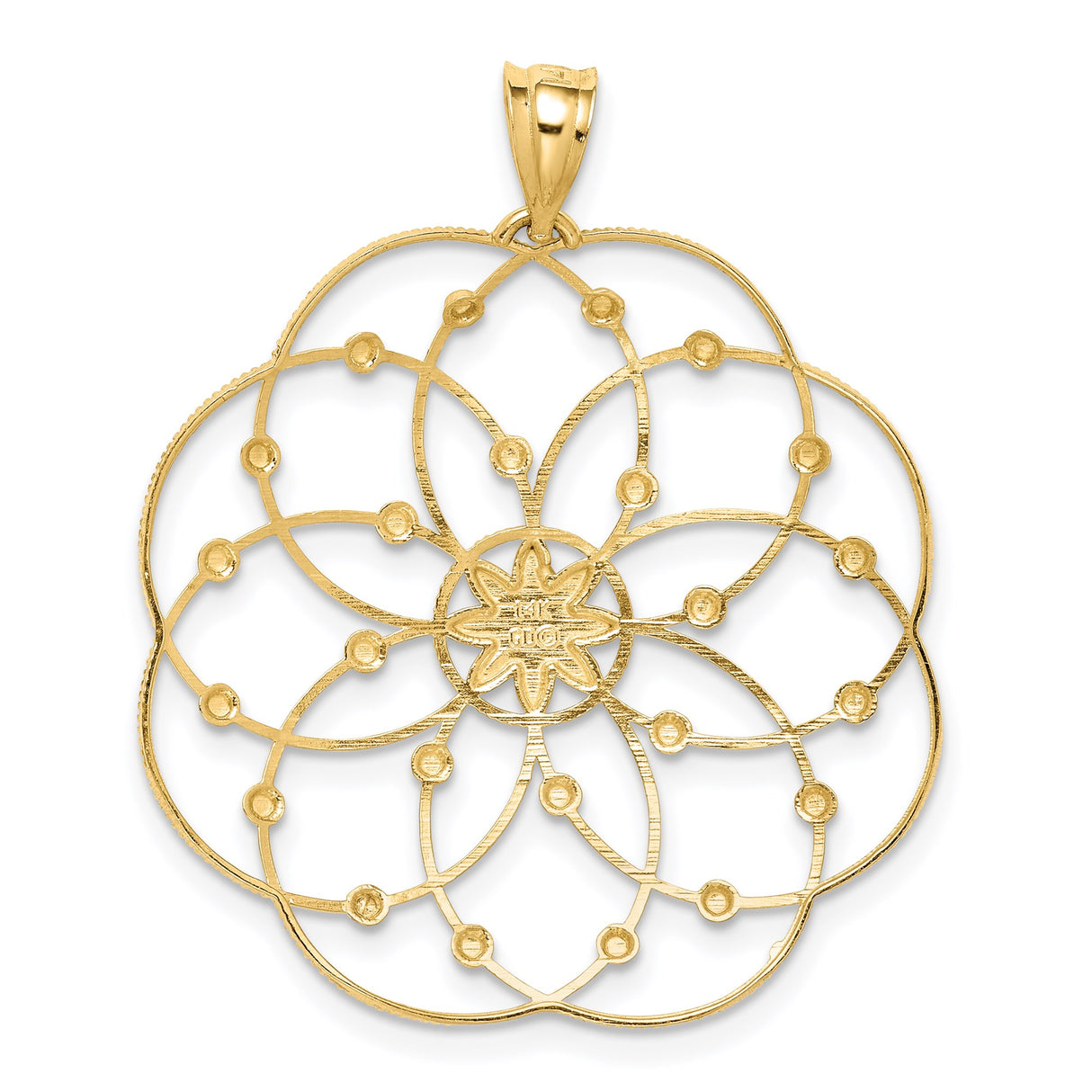 14k Multi-Tone Gold Flower Mandala Pendant with Diamond Cut Accents, Geometric Starburst Design