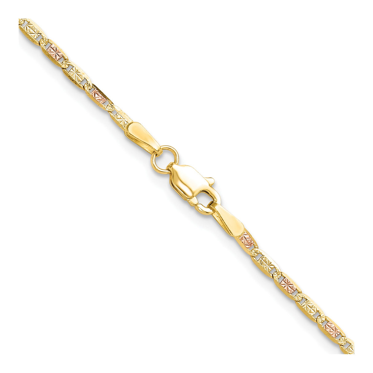 14K Tri-color Gold 2 mm Polished Chain Necklace alternate angle
