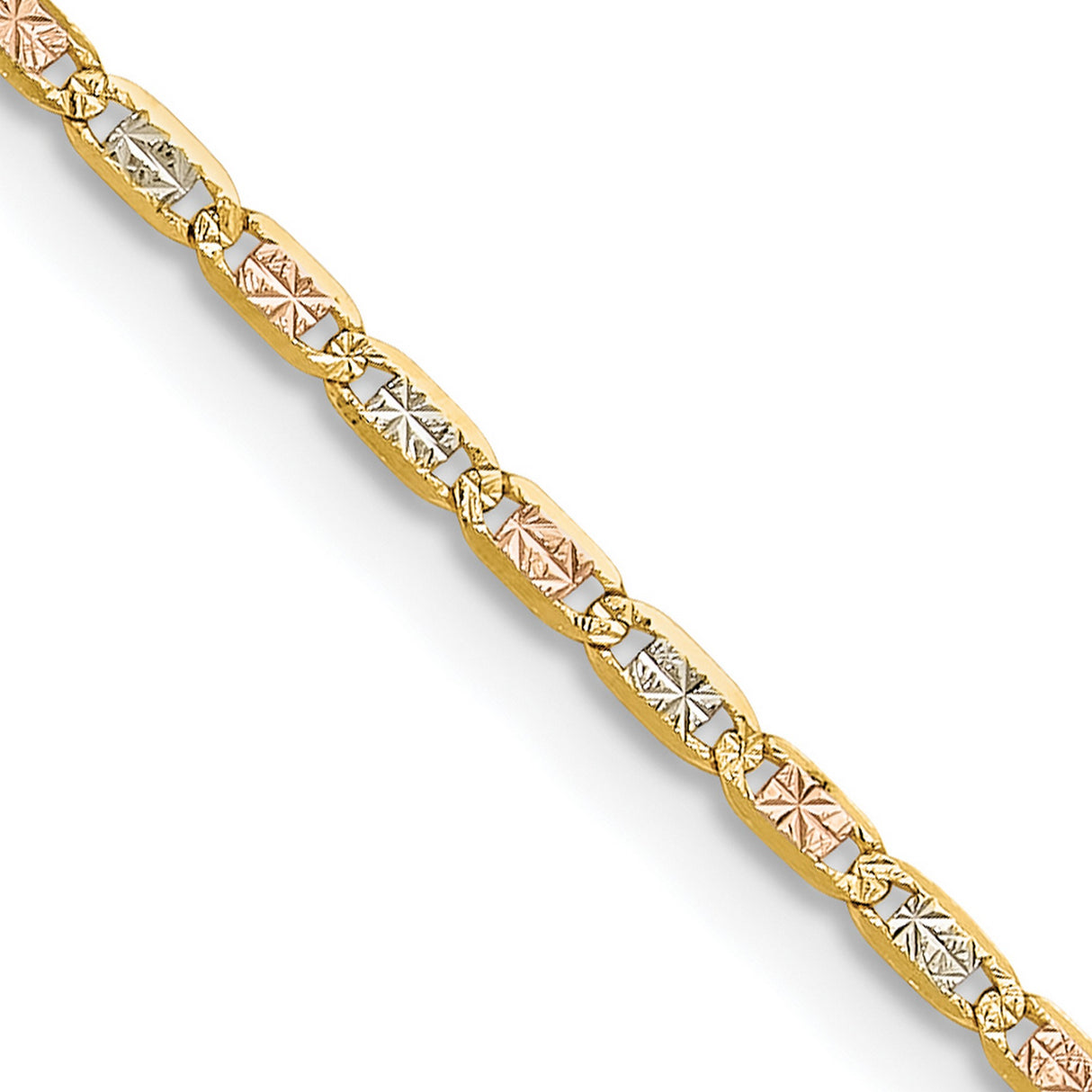 14K Tri-color Gold 2 mm Polished Chain Necklace detail view