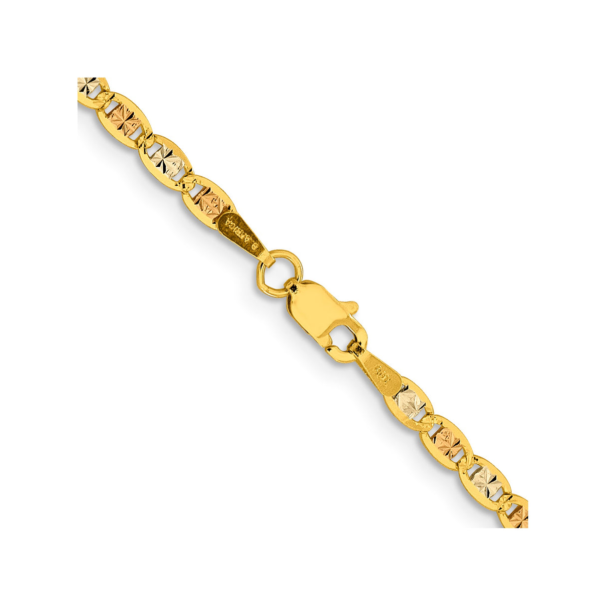 14K Tri-color Gold 2.75 mm Polished Chain Necklace, Solid alternate angle