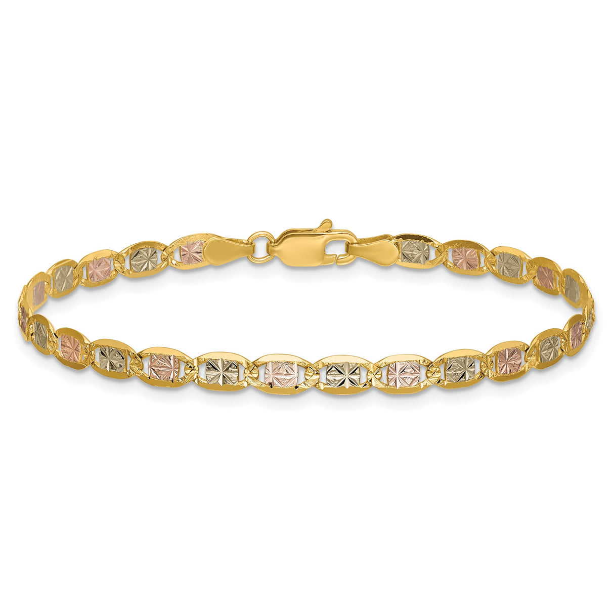 14K Tri-color Gold 3.8 mm Polished Chain Anklet, Solid alternate angle