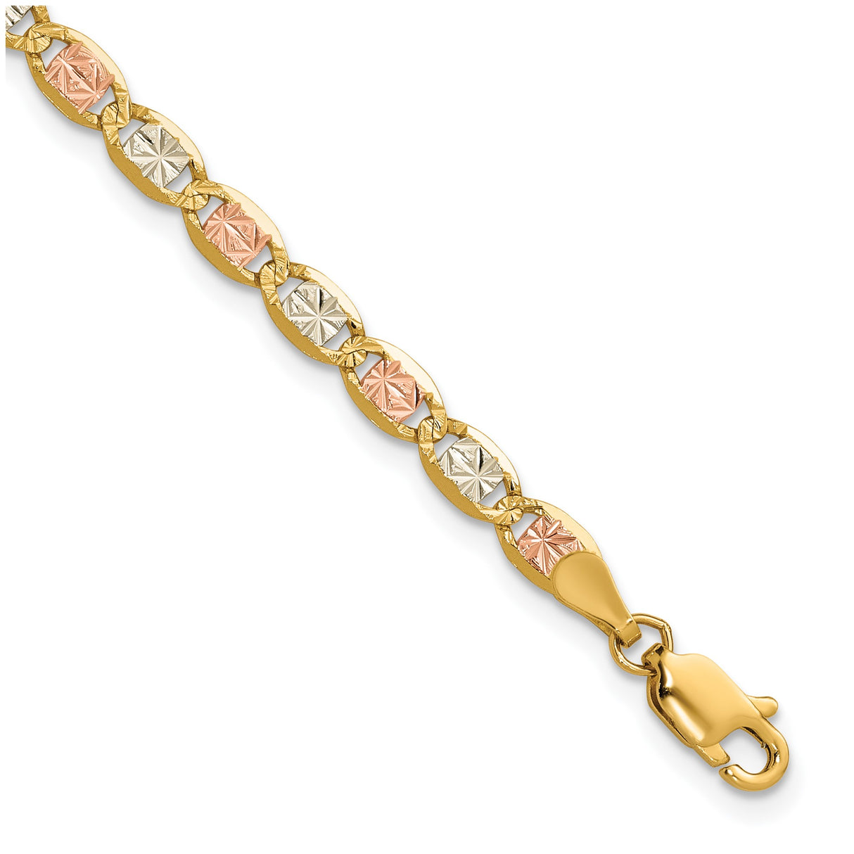 14K Tri-color Gold 3.8 mm Polished Chain Anklet, Solid detail view