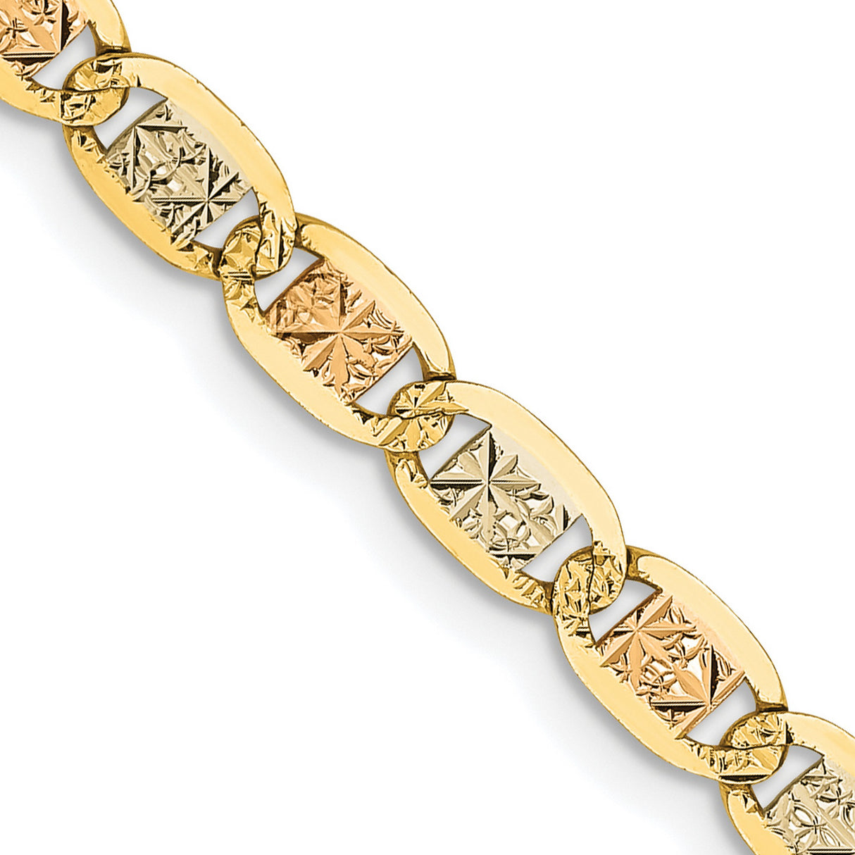 14K Tri-color Gold 3.8 mm Polished Chain Necklace, Solid detail view