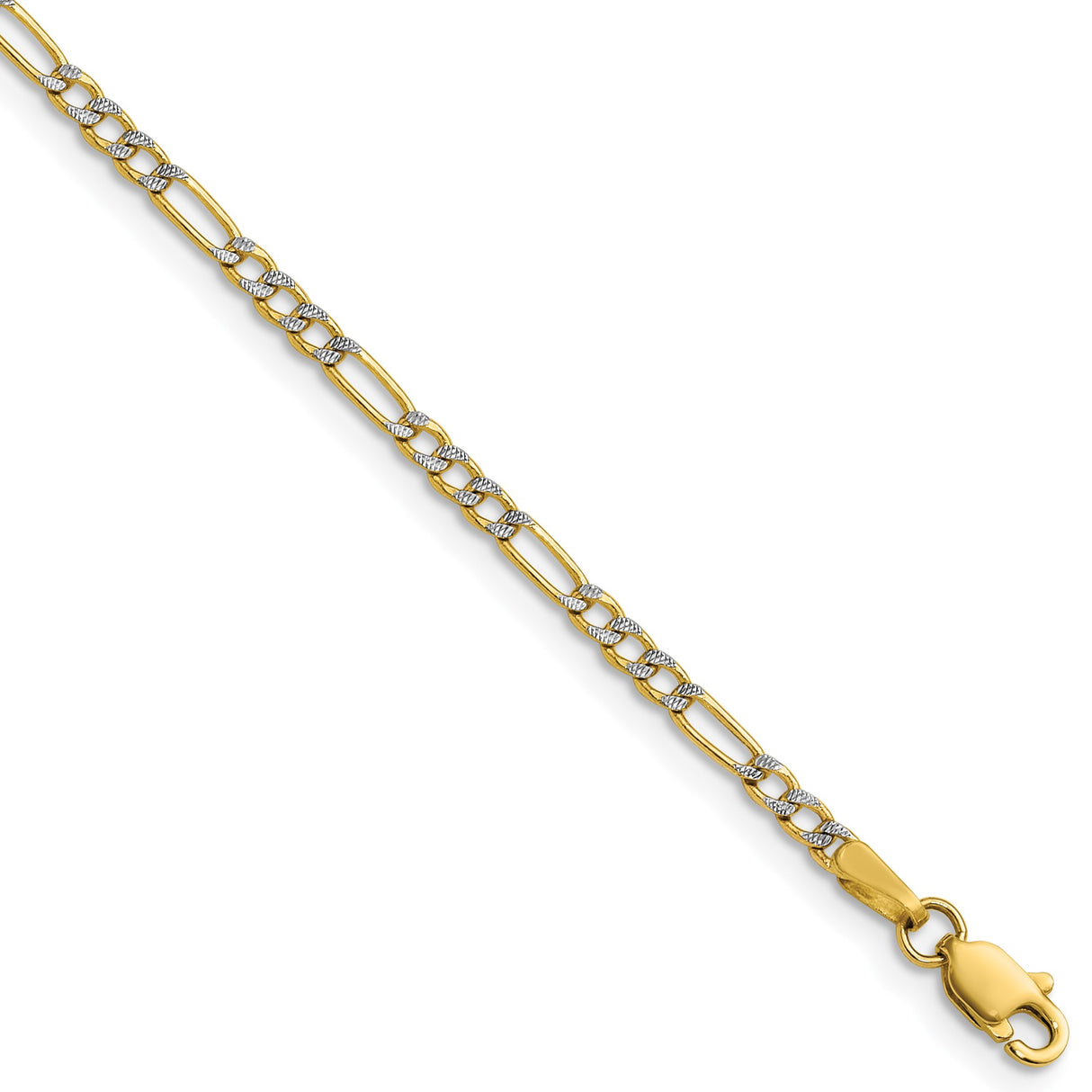 14K Yellow Gold 2.3 mm Figaro Chain Necklace, Polished detail view