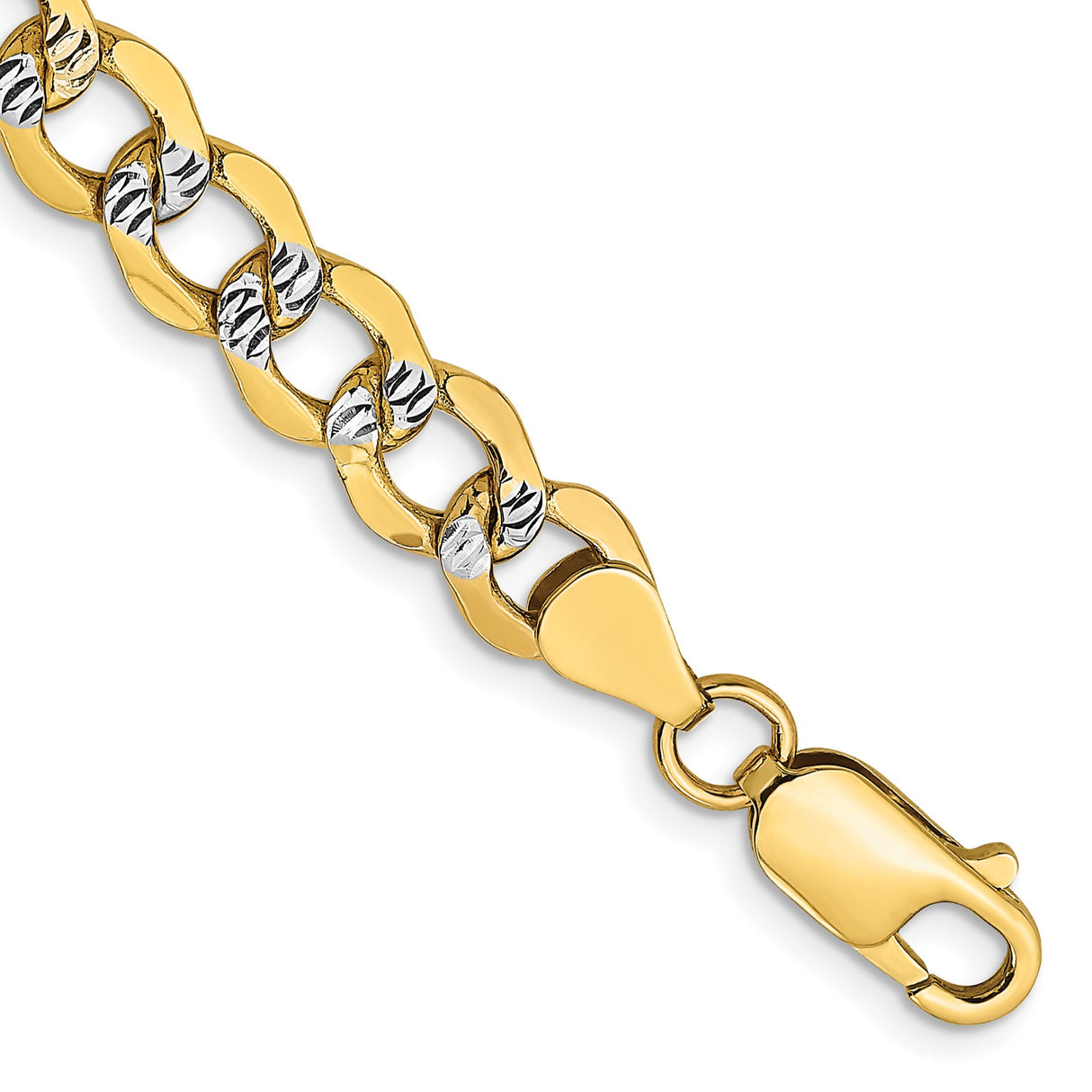 14K Yellow Gold 6.75 mm Curb Chain Bracelet, Polished shown for scale