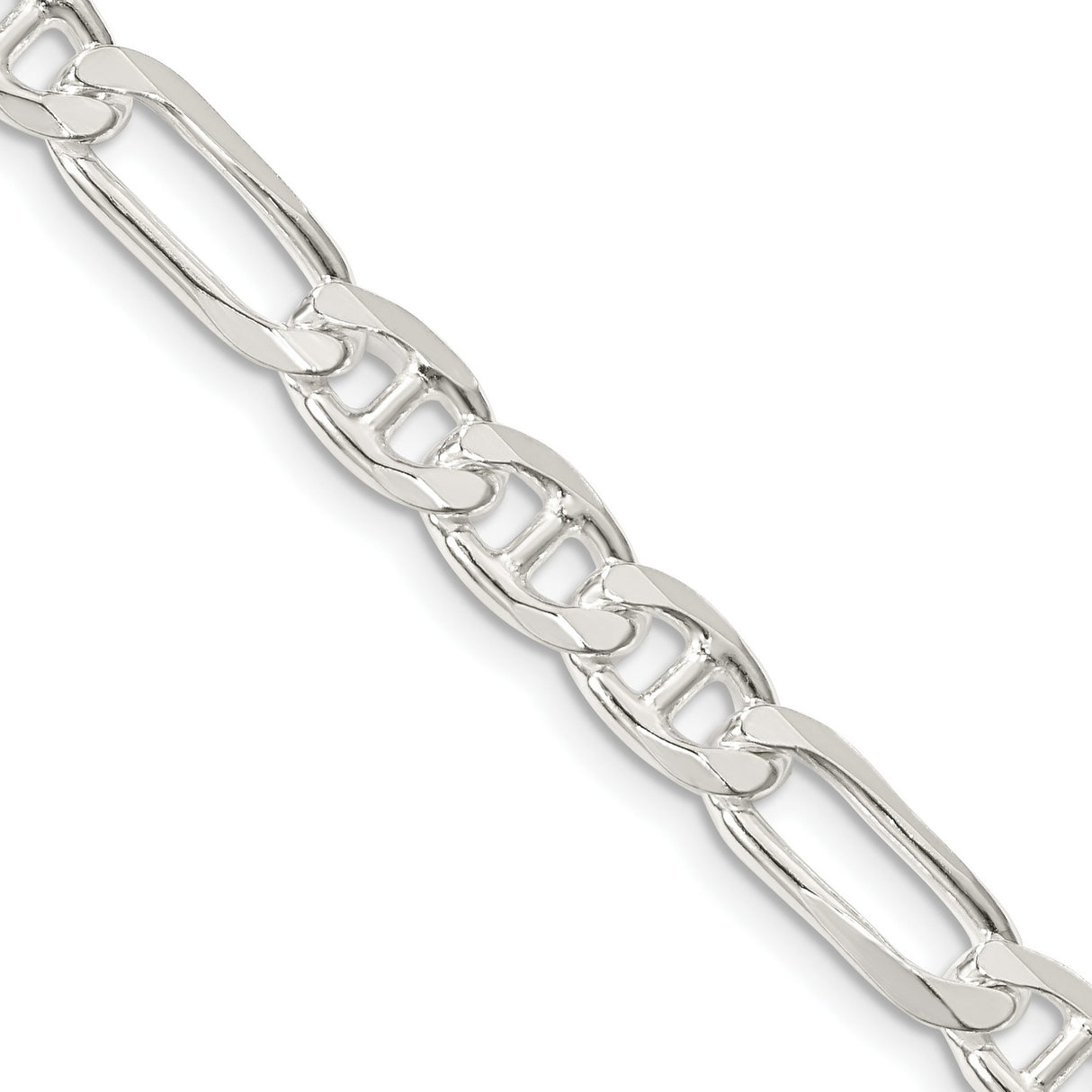 925 White Gold 6.5 mm Polished Chain Necklace, Solid detail view