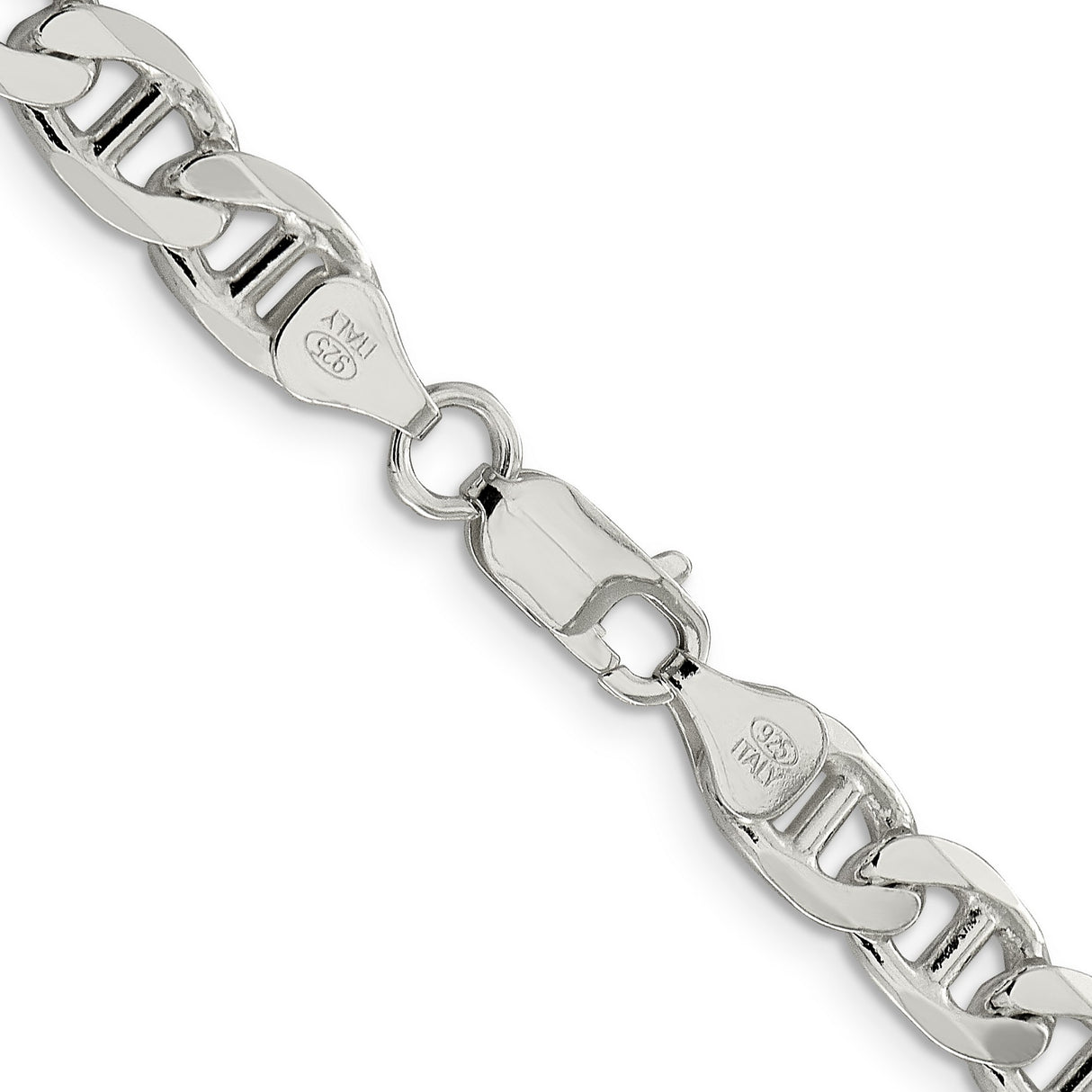 925 White Gold 7.5 mm Polished Chain Necklace, Solid alternate angle