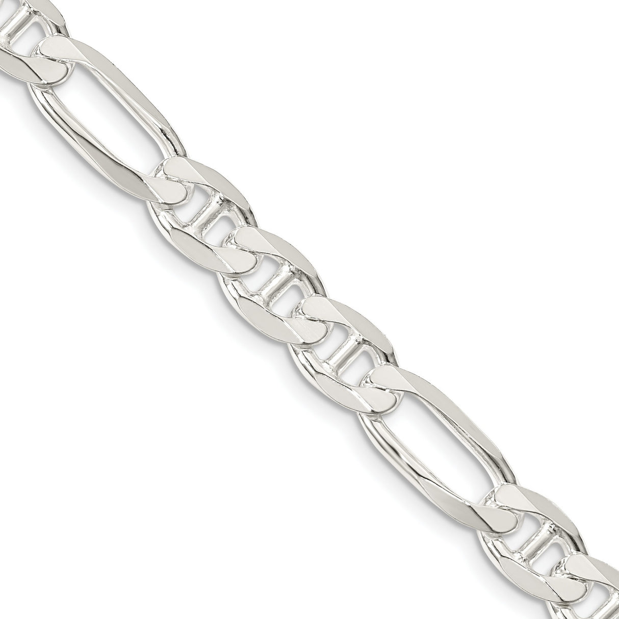 925 White Gold 7.5 mm Polished Chain Necklace, Solid detail view