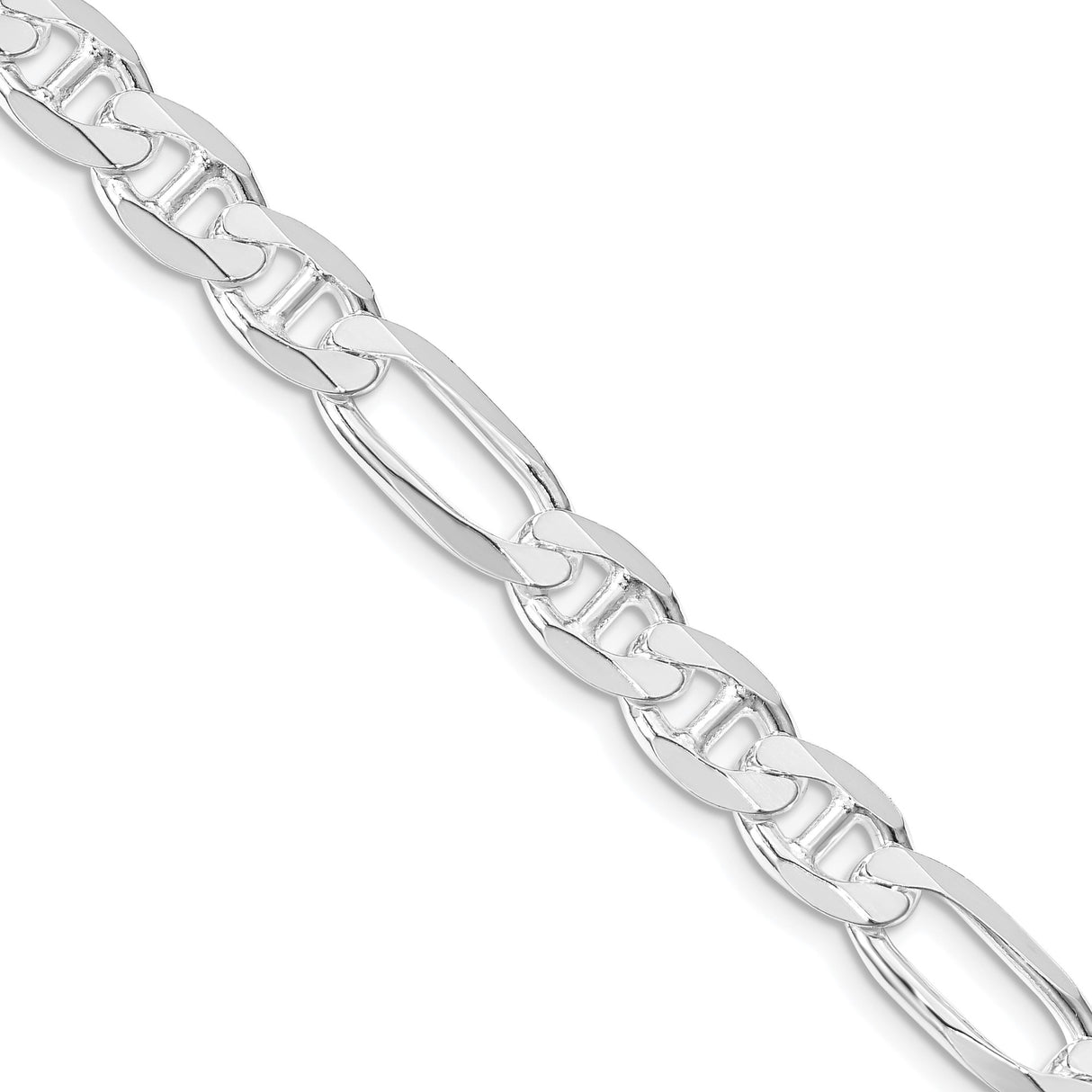925 White Gold 7.5 mm Polished Chain Necklace, Solid detail view