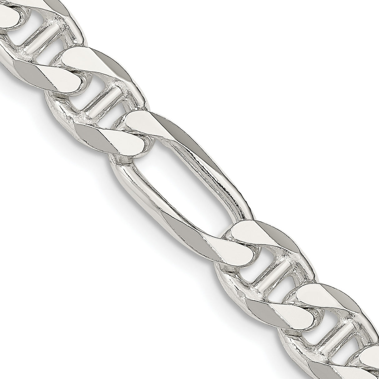 925 White Gold 7.75 mm Polished Chain Necklace, Solid detail view