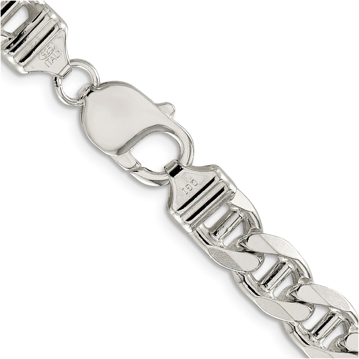 925 White Gold 8.75 mm Polished Chain Necklace, Solid alternate angle