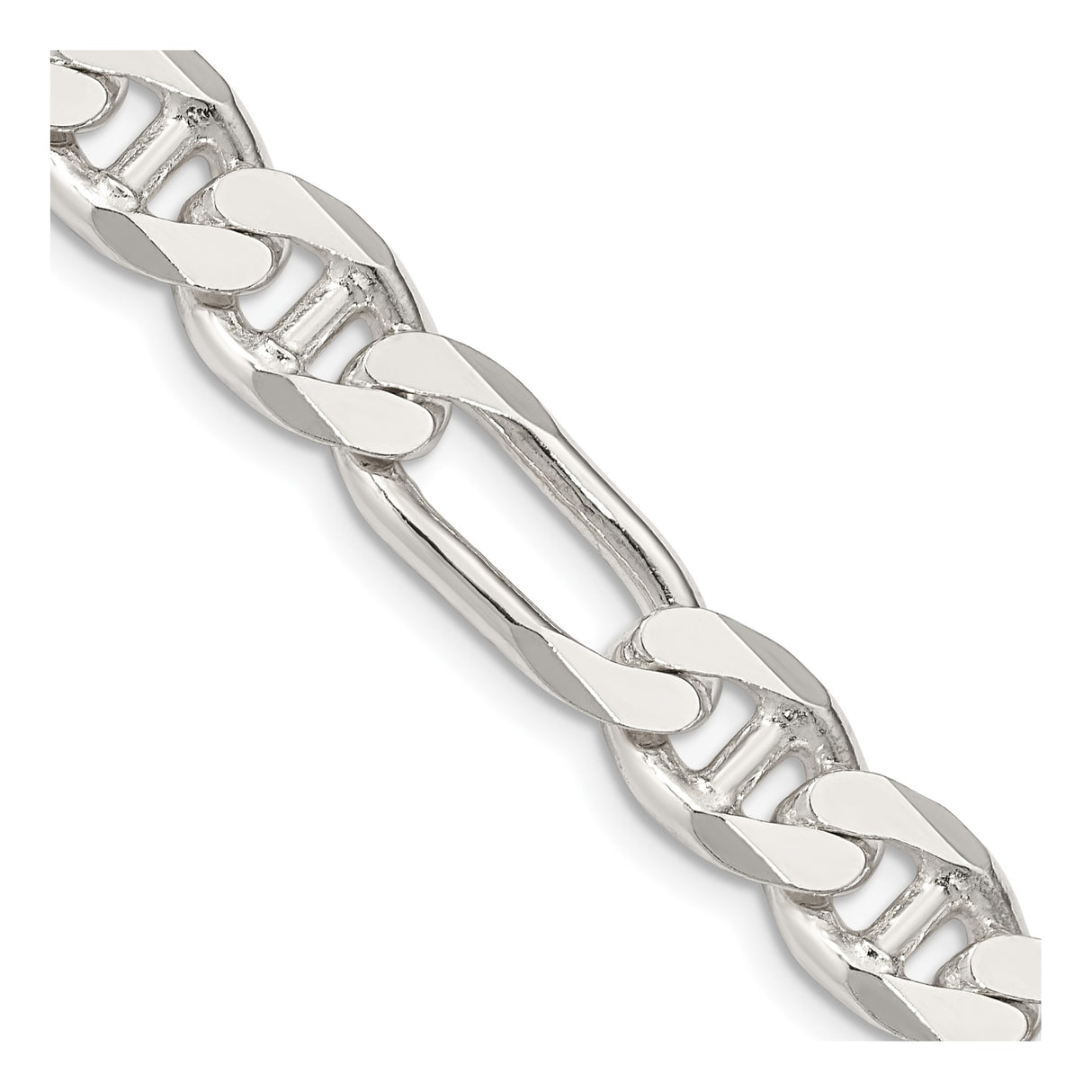 925 White Gold 8.75 mm Polished Chain Necklace, Solid detail view