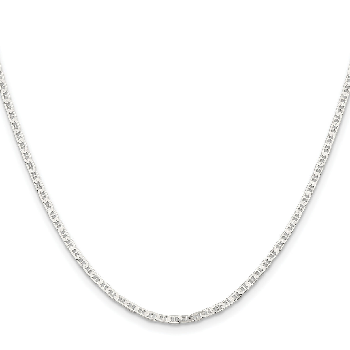 925 White Gold 2.1 mm Polished Chain Necklace, Solid