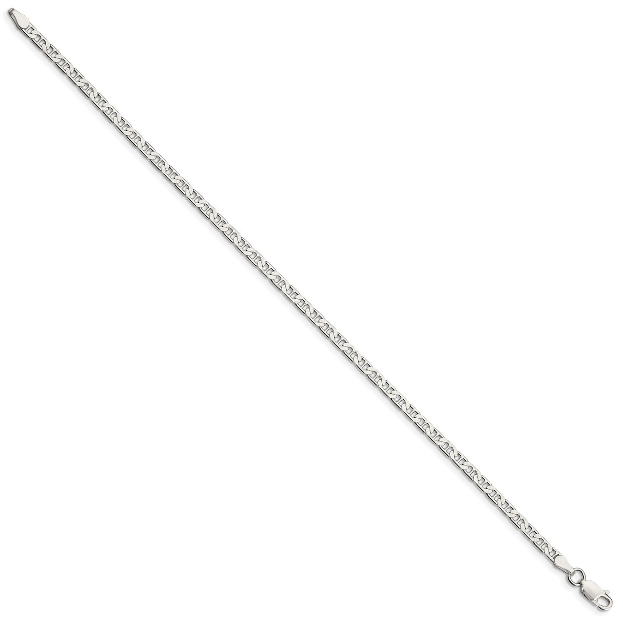 925 White Gold 3 mm Polished Chain Anklet, Solid