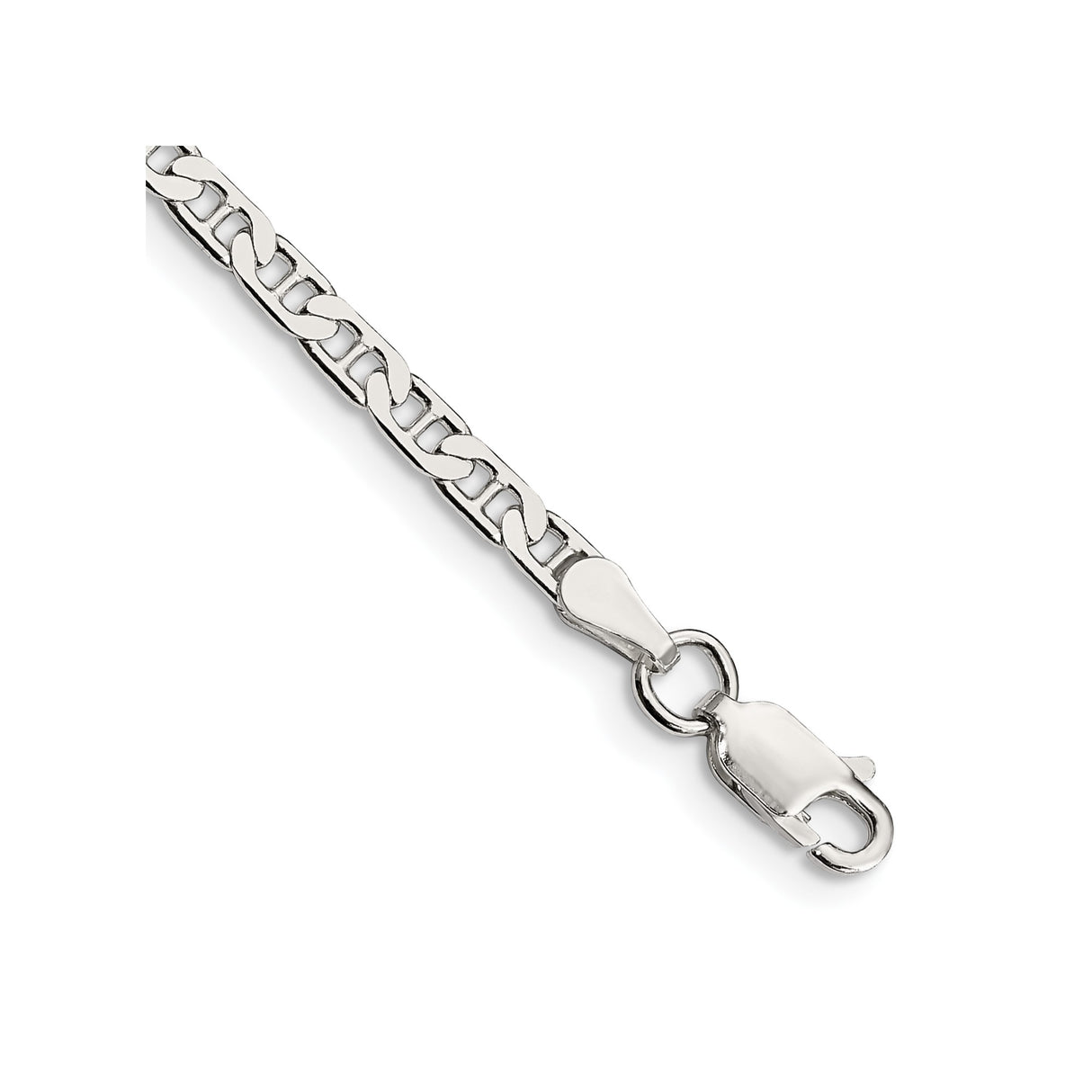 925 White Gold 3 mm Polished Chain Anklet, Solid shown for scale