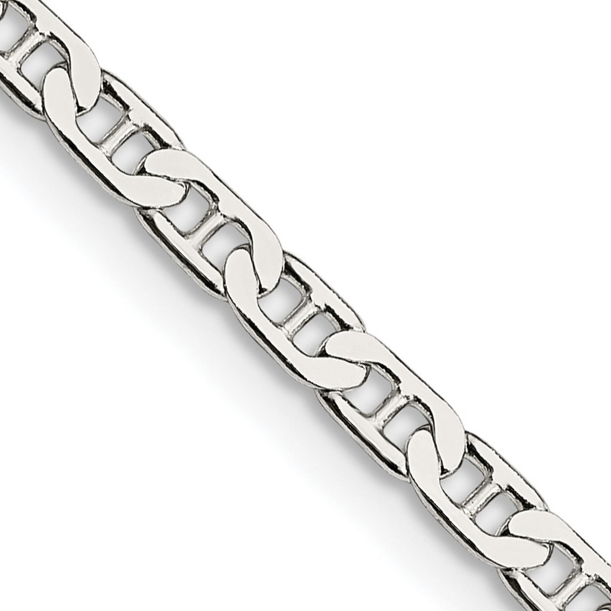 925 White Gold 3 mm Polished Chain Necklace, Solid detail view