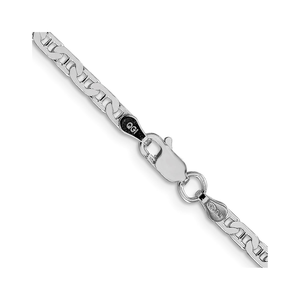 925 White Gold 3 mm Polished Chain Necklace alternate angle