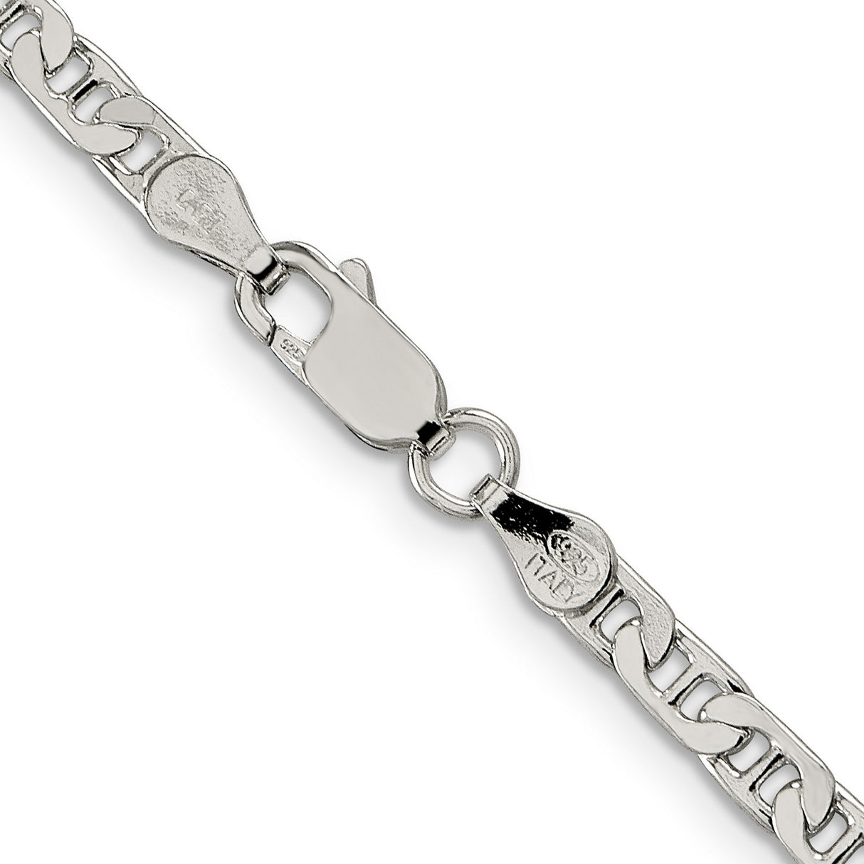 925 White Gold 3.75 mm Polished Chain Necklace, Solid alternate angle